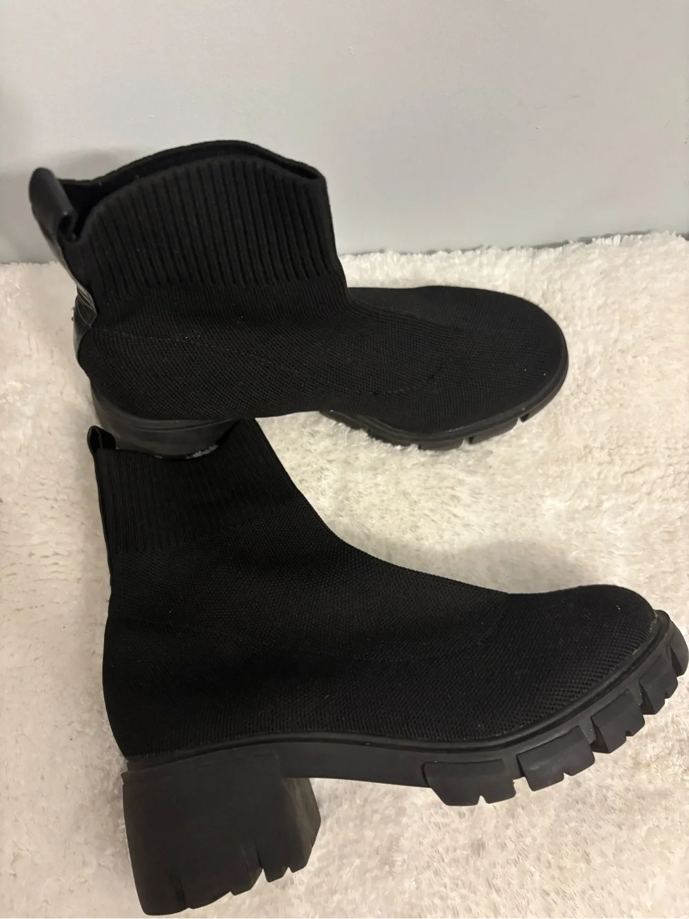 Black Knit Sock Booties - Women's Slip-On Ankle Boots